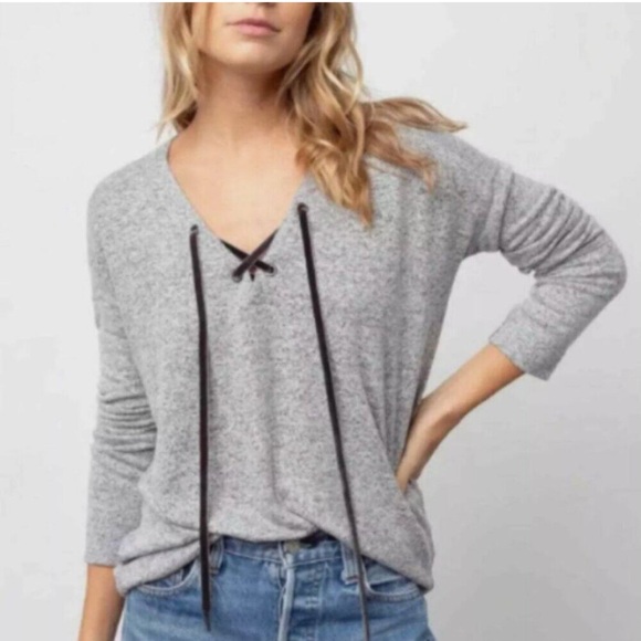 Rails Sweaters - Rails Leigh Oversized Dropped Shoulder Top Sweater Women's Small Gray Velvet Tie